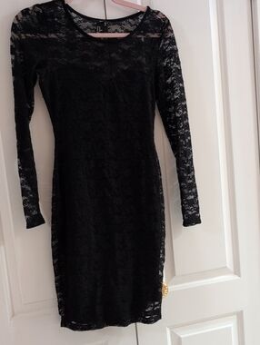 H&M Black Lace Long Sleeve Bodycon Dress Extra Small